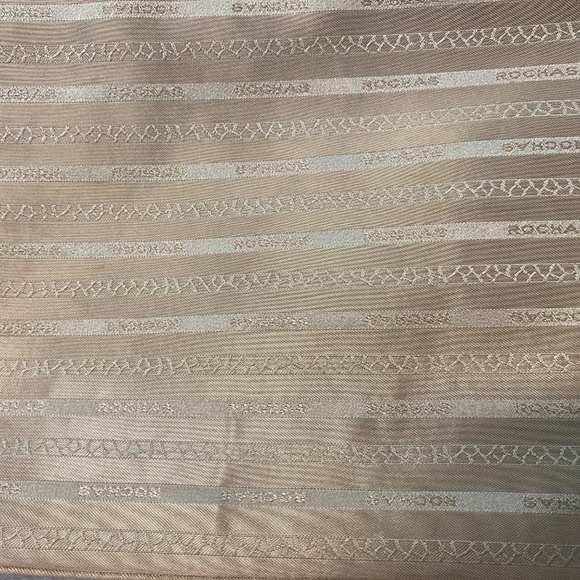 Rochas Paris Two Handle Purse Fabric & Leather 10" Tan / Green Phone Pouch - Picture 3 of 14